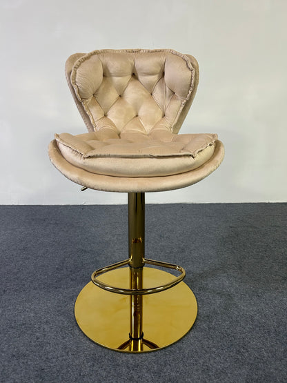 Luxury Golden Barstool with tufted beige upholstery and gold base, ideal for elegant home decor.