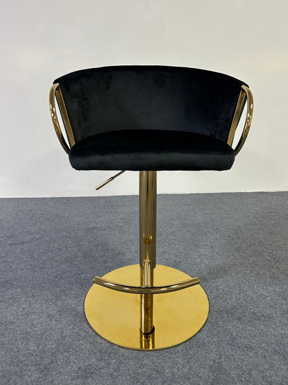 Modern Golden Barstool with black velvet seat and gold base, perfect for stylish interiors.